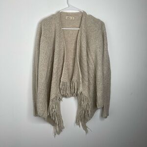 Hollister ivory open front wool blend fringe cardigan sweater size Xs